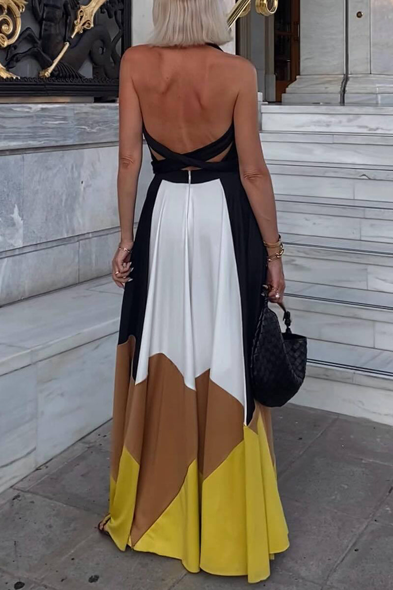 Elegant Maxi Dress with Color Block Design