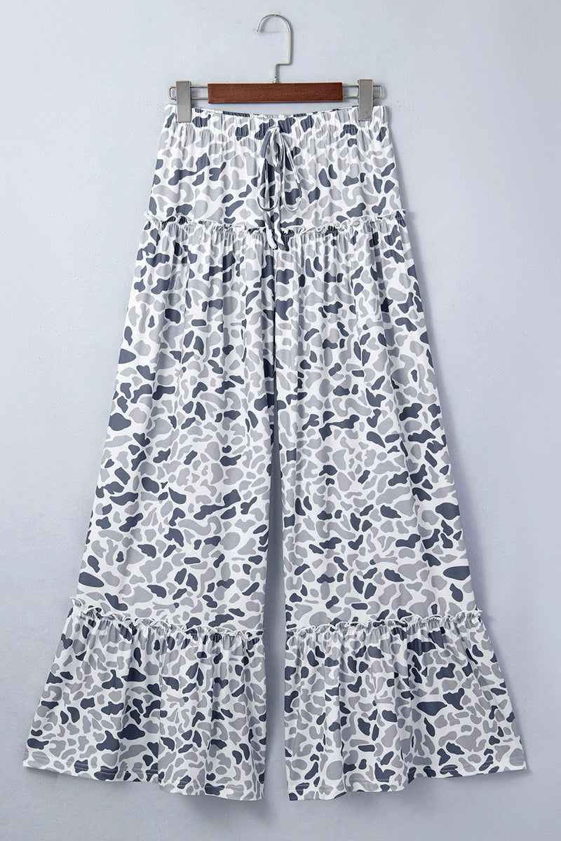 Camo Print Wide Leg Casual Pants