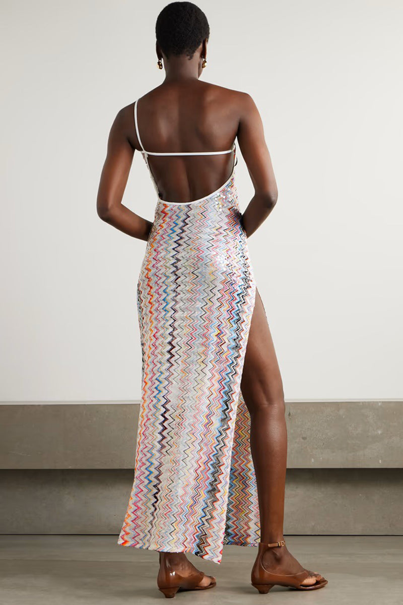 Zigzag One-Shoulder Maxi Dress