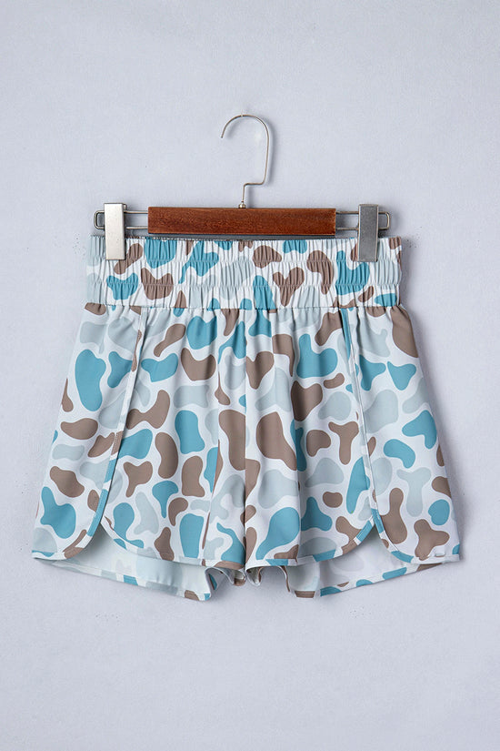 Camouflage Print Shirred High Waist Shorts