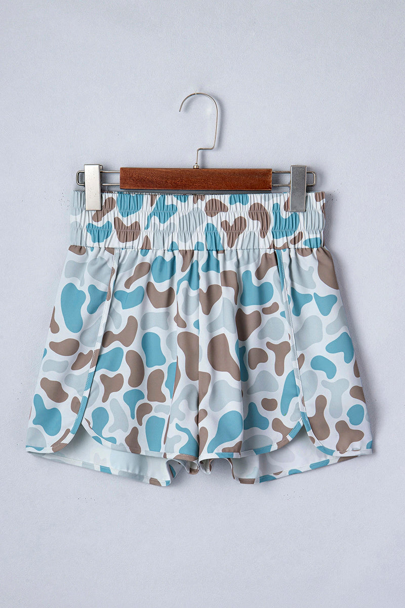 Camouflage Print Shirred High Waist Shorts