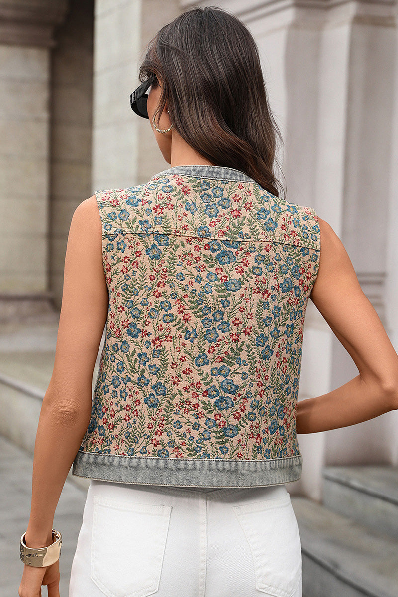 Floral Button-Up Sleeveless Vest