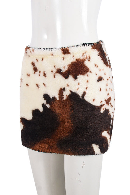 Animal Print Faux Fur Mini Skirt