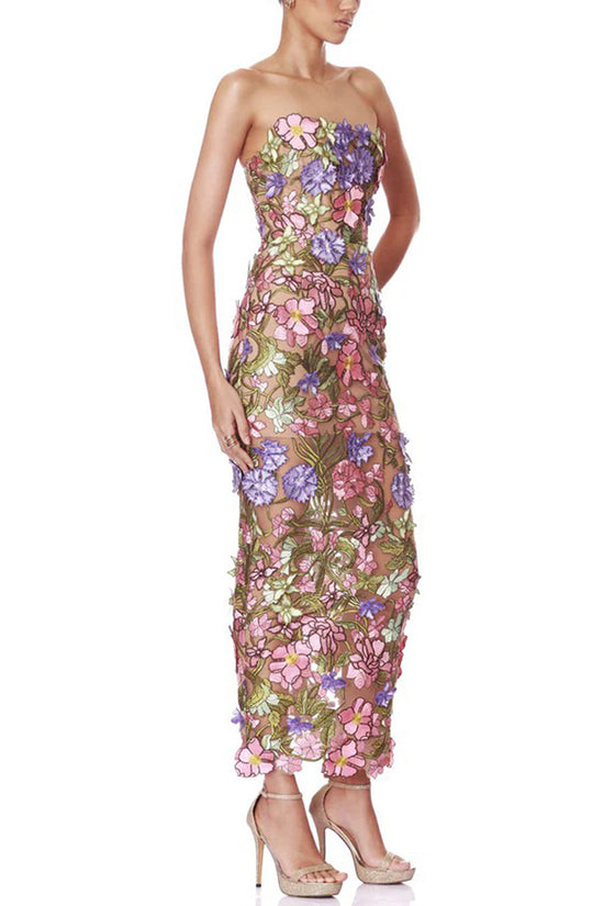 Floral Strapless Evening Dress