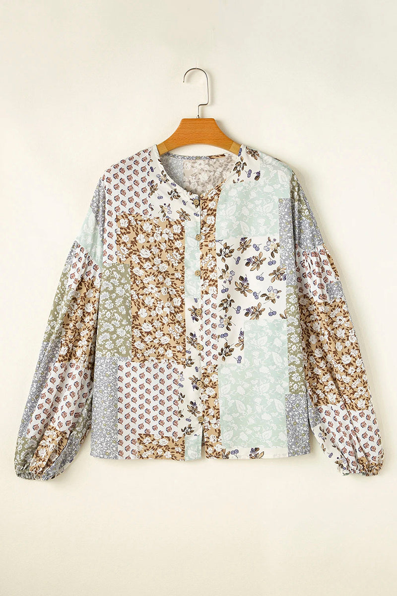 Floral Patchwork Puff Sleeve Shirtt