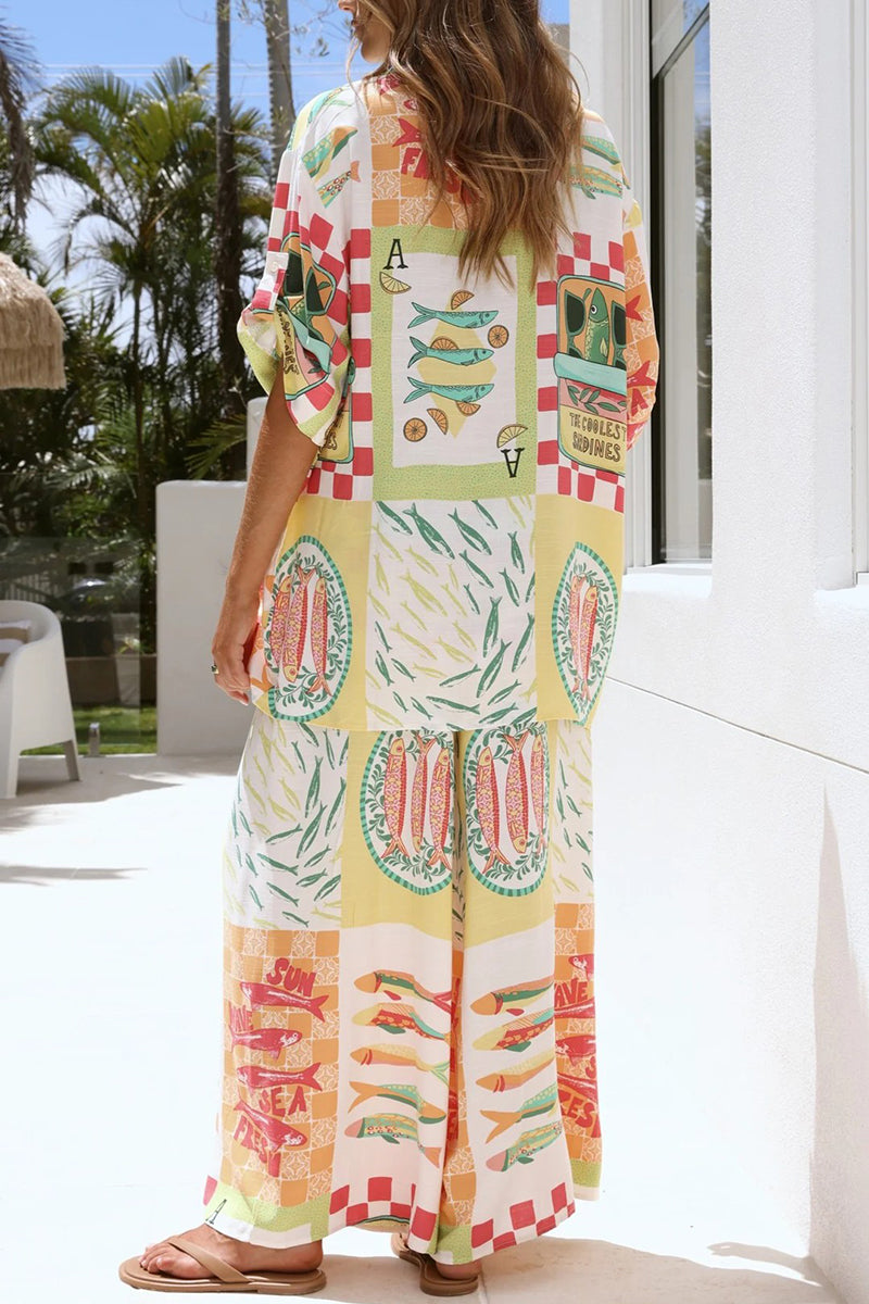 Vibrant Graphic Wide-Leg Pants Set
