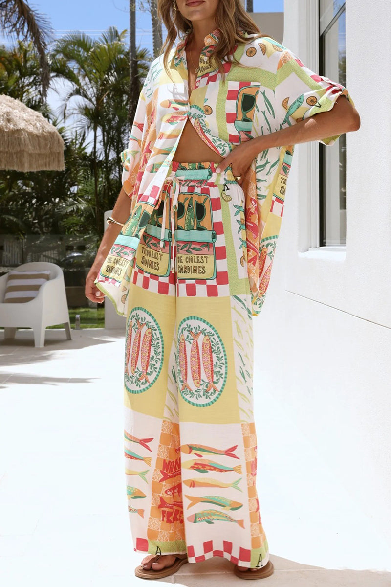 Vibrant Graphic Wide-Leg Pants Set