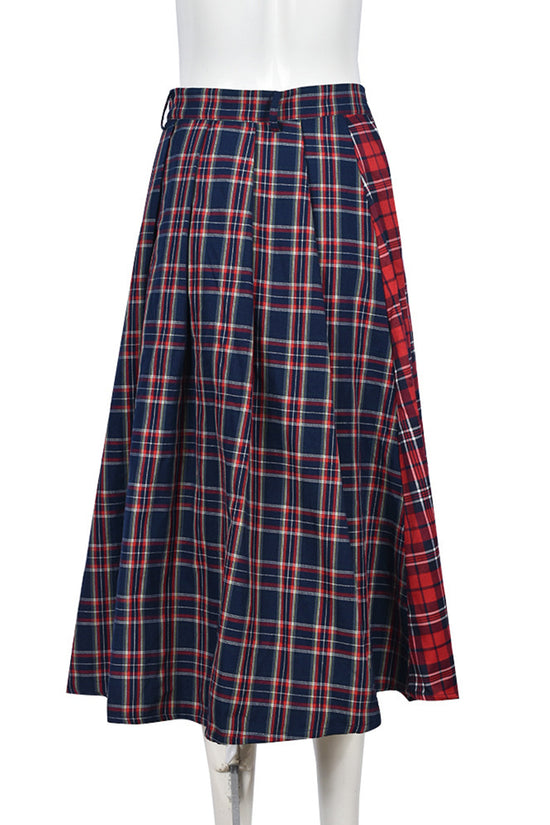Plaid High Slit Midi Skirt