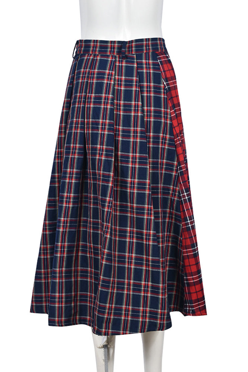 Plaid High Slit Midi Skirt