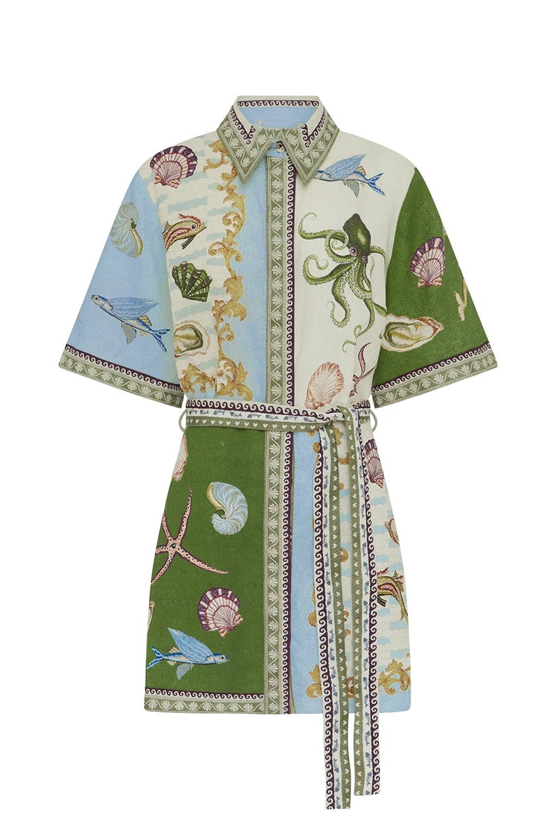 Sea-Themed Print Shirt Dress