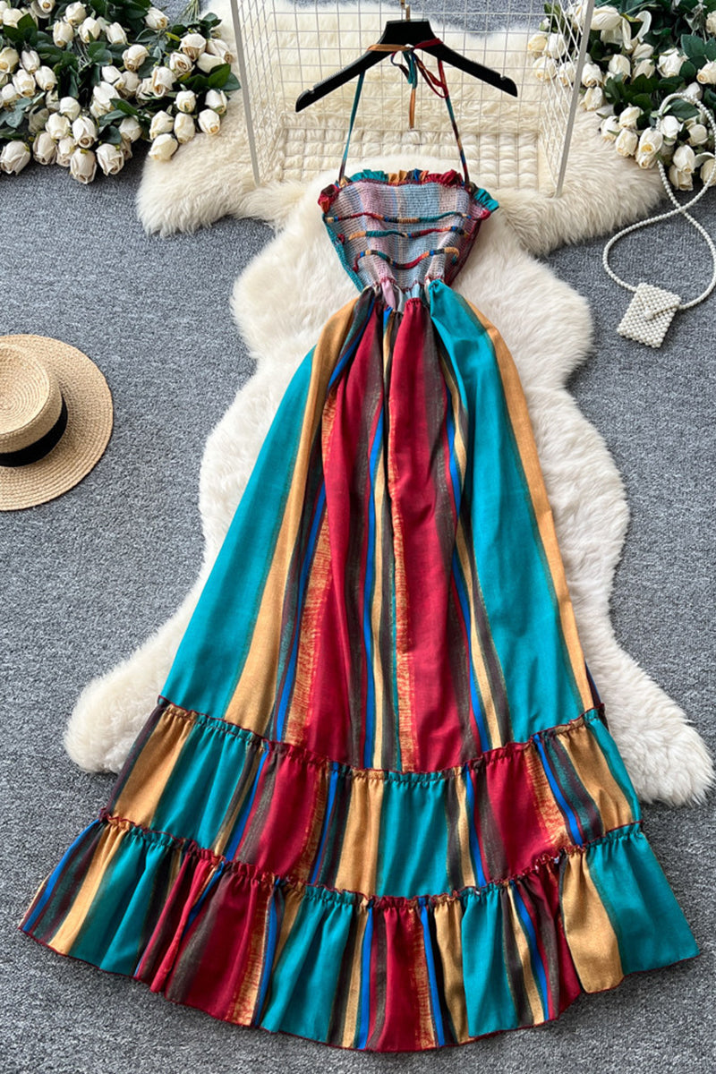Striped Halter Casual Sundress