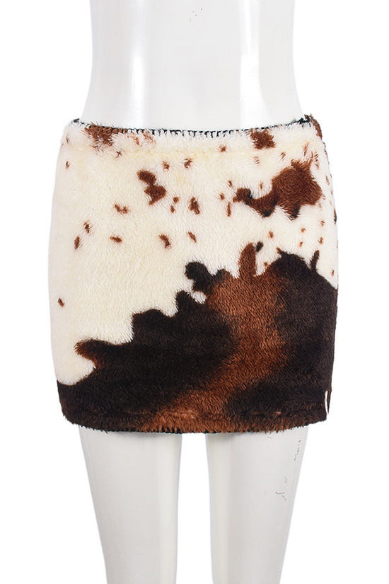 Animal Print Faux Fur Mini Skirt