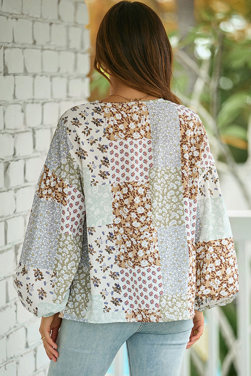Floral Patchwork Puff Sleeve Blouse