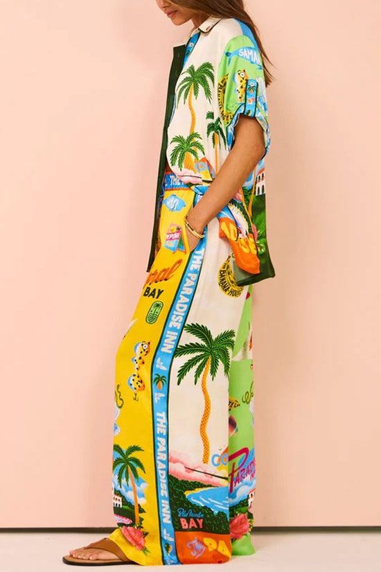 Tropical Print Wide-Leg Pants Set