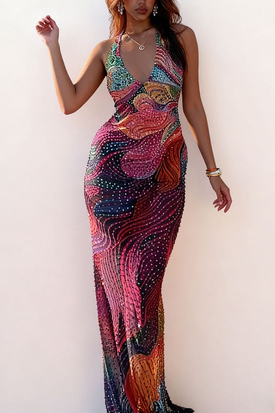Sparkly Vibrant Halter Bodycon Dress
