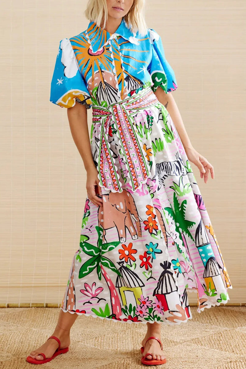 Artistic Safari Print Casual Dress