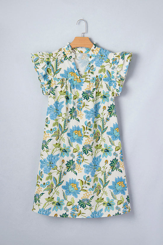 Floral Ruffle Sleeve Casual Dress