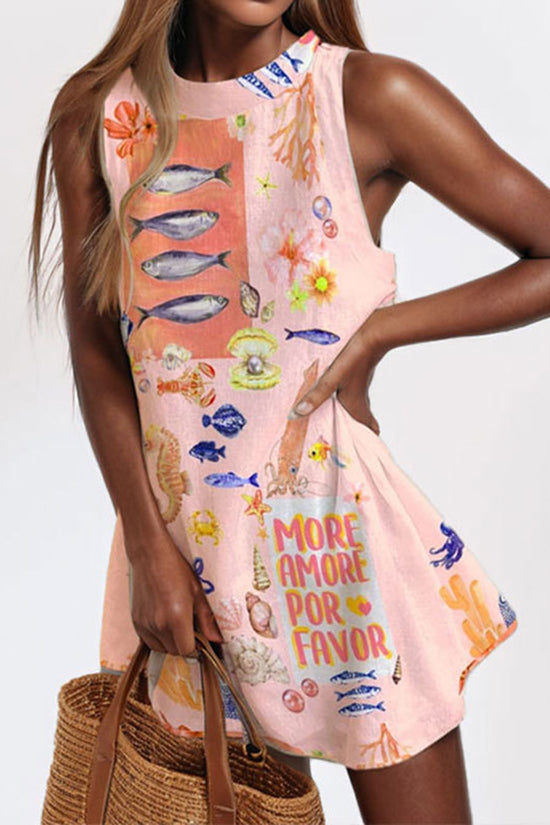 Artistic Face Print Sleeveless Dress