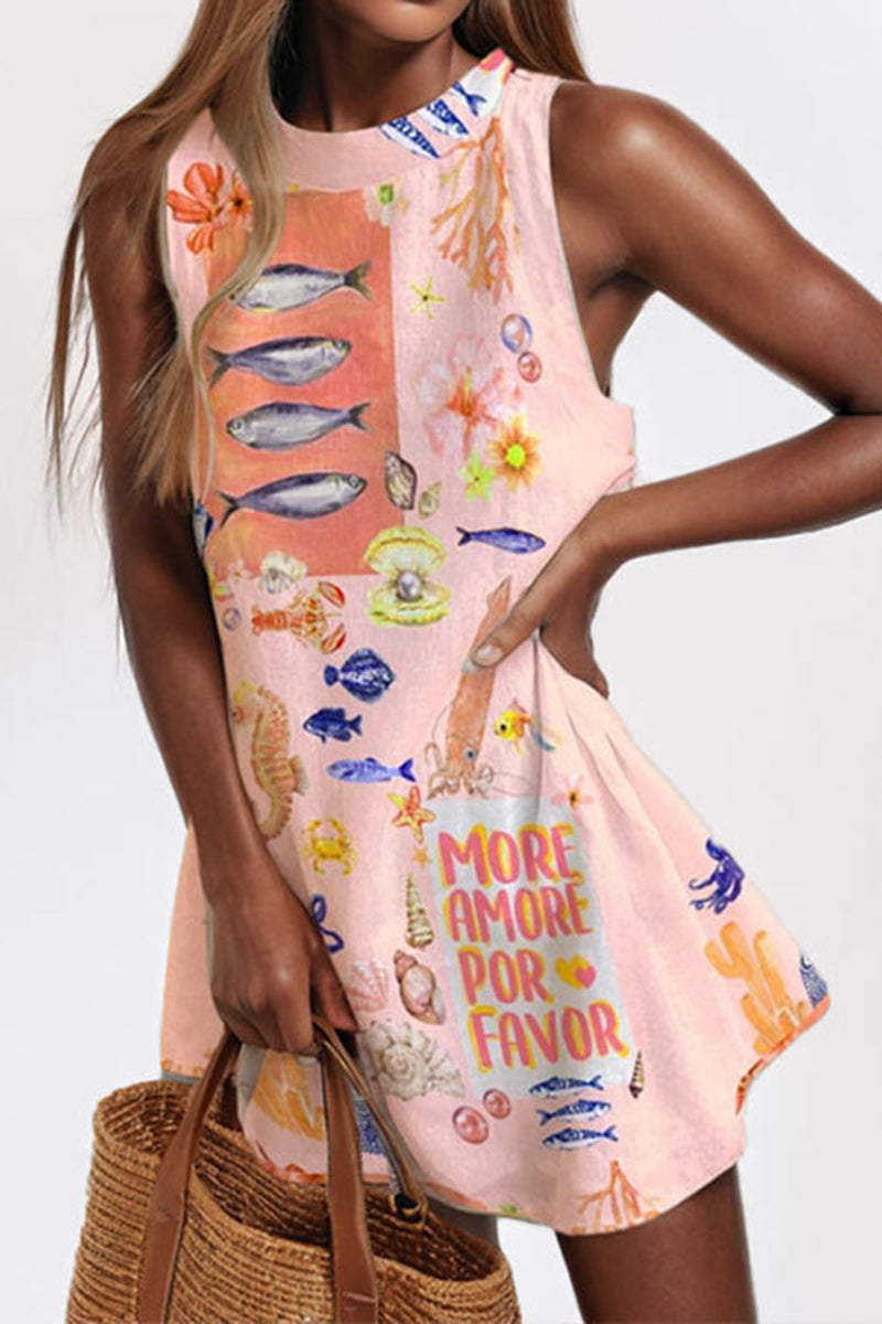 Artistic Face Print Sleeveless Dress