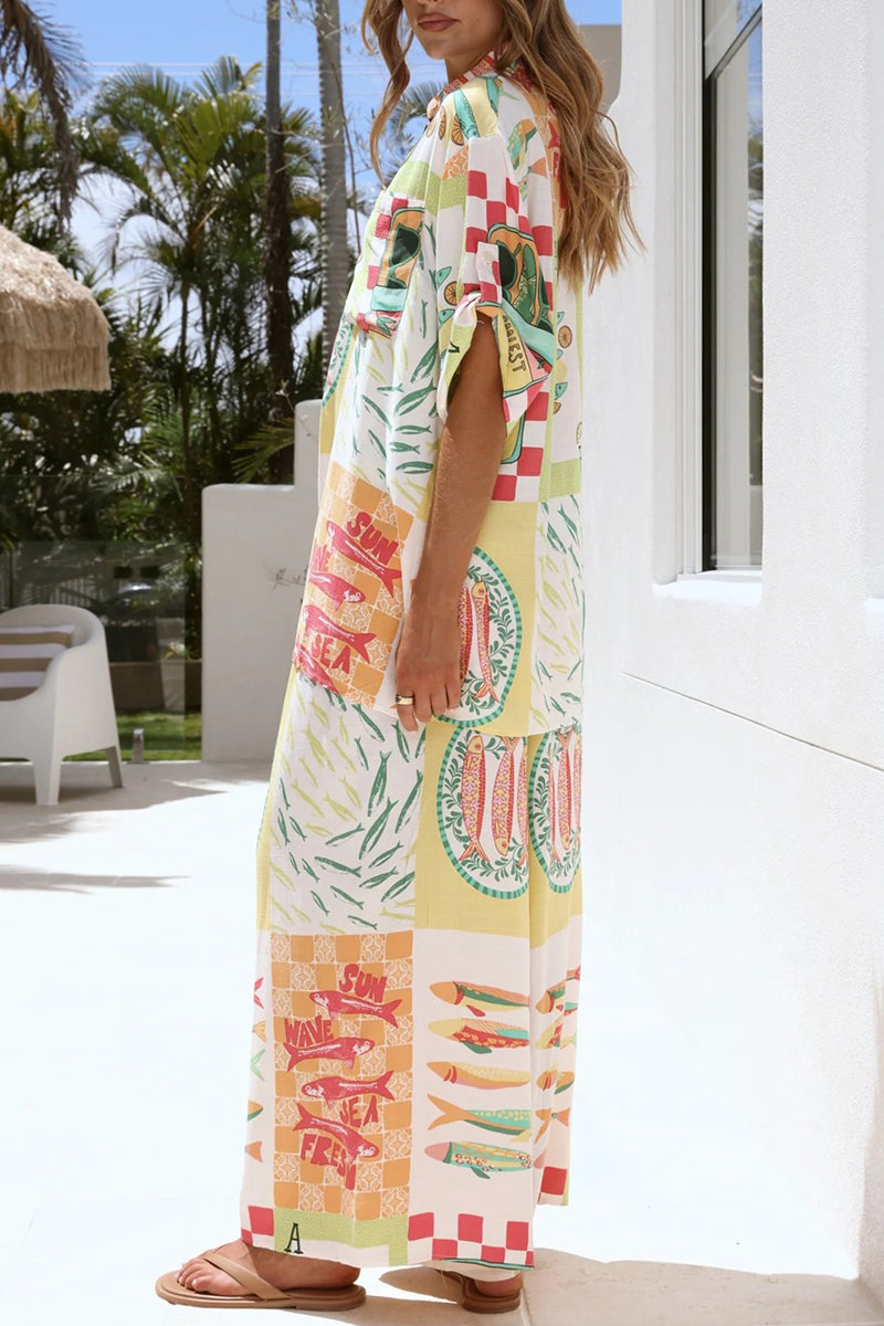 Vibrant Graphic Wide-Leg Pants Set