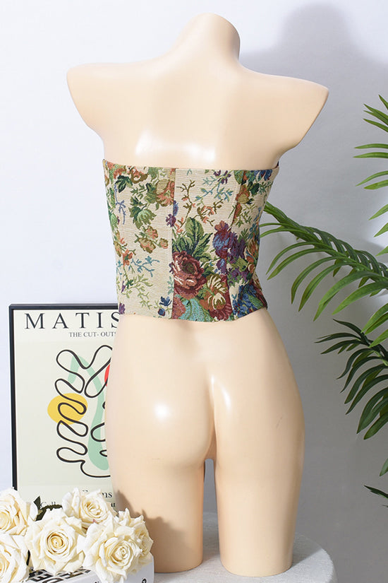 Floral Lace-Up Corset Top