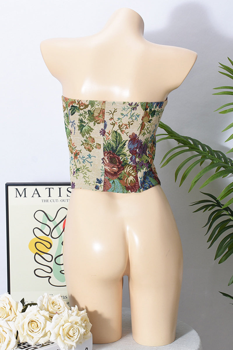 Floral Lace-Up Corset Top