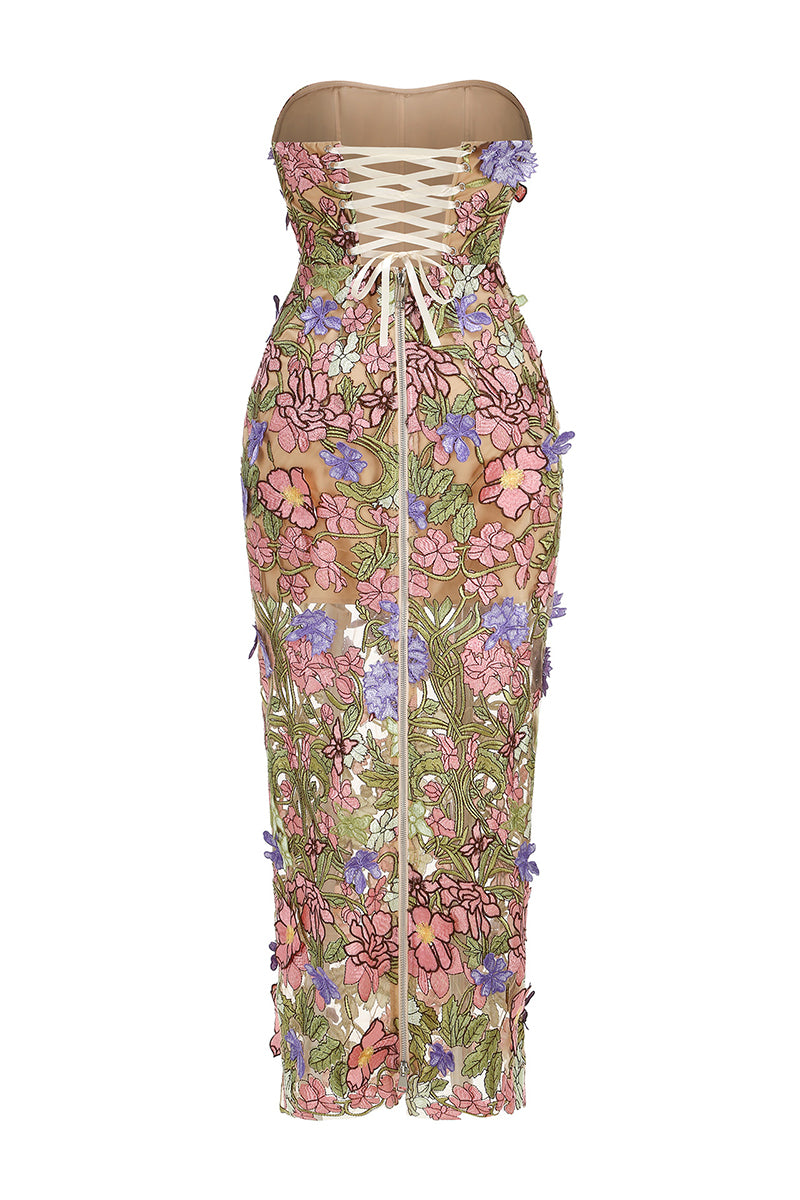 Floral Strapless Evening Dress