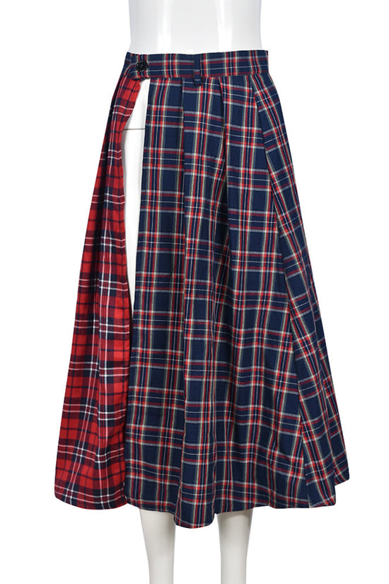 Plaid High Slit Midi Skirt