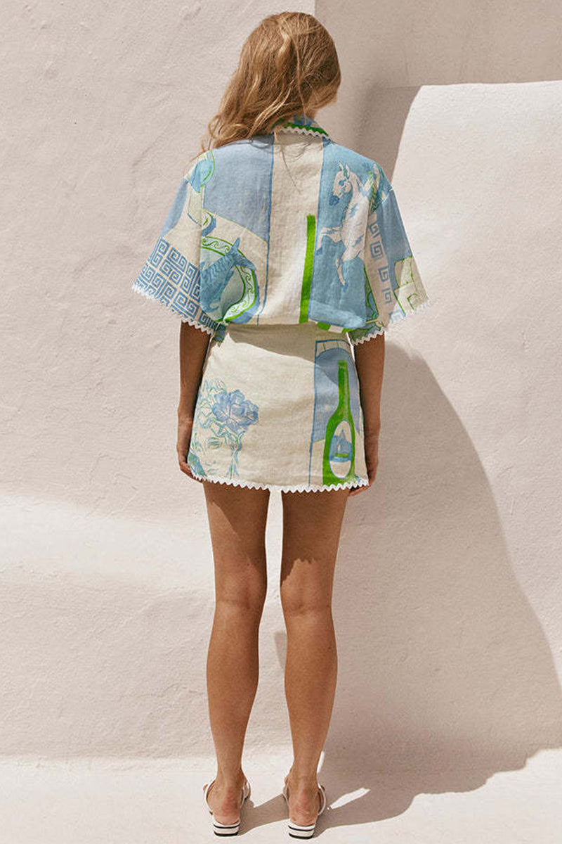 Floral Patchwork Wrap Shorts Set