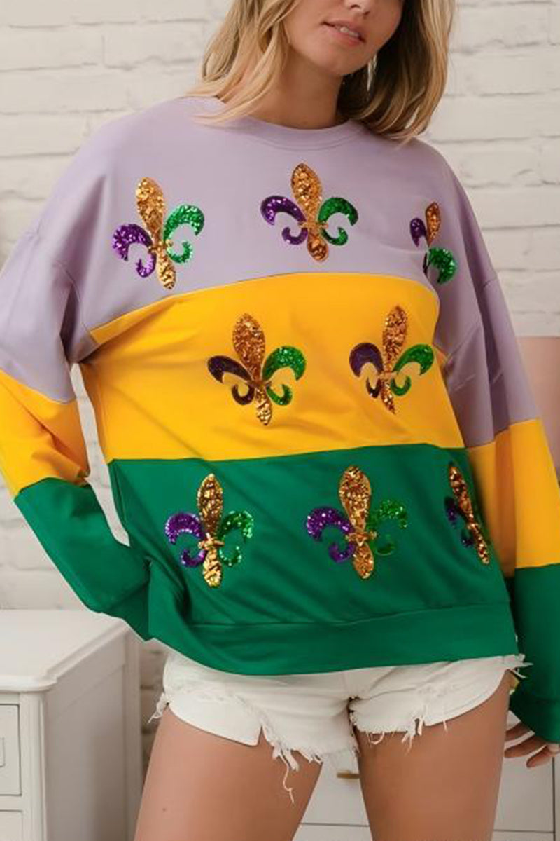 Sequin Embellished Fleur-de-Lis Sweatshirt