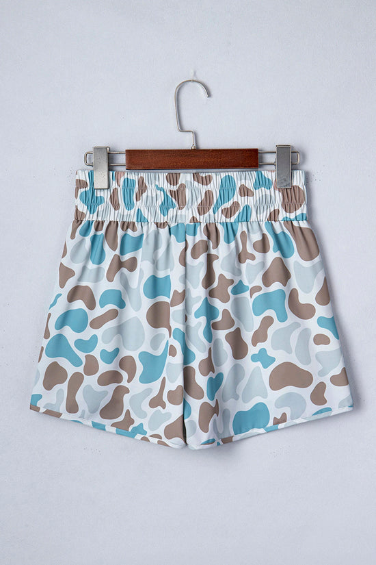 Camouflage Print Shirred High Waist Shorts