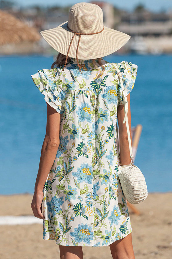 Floral Ruffle Sleeve Casual Dress