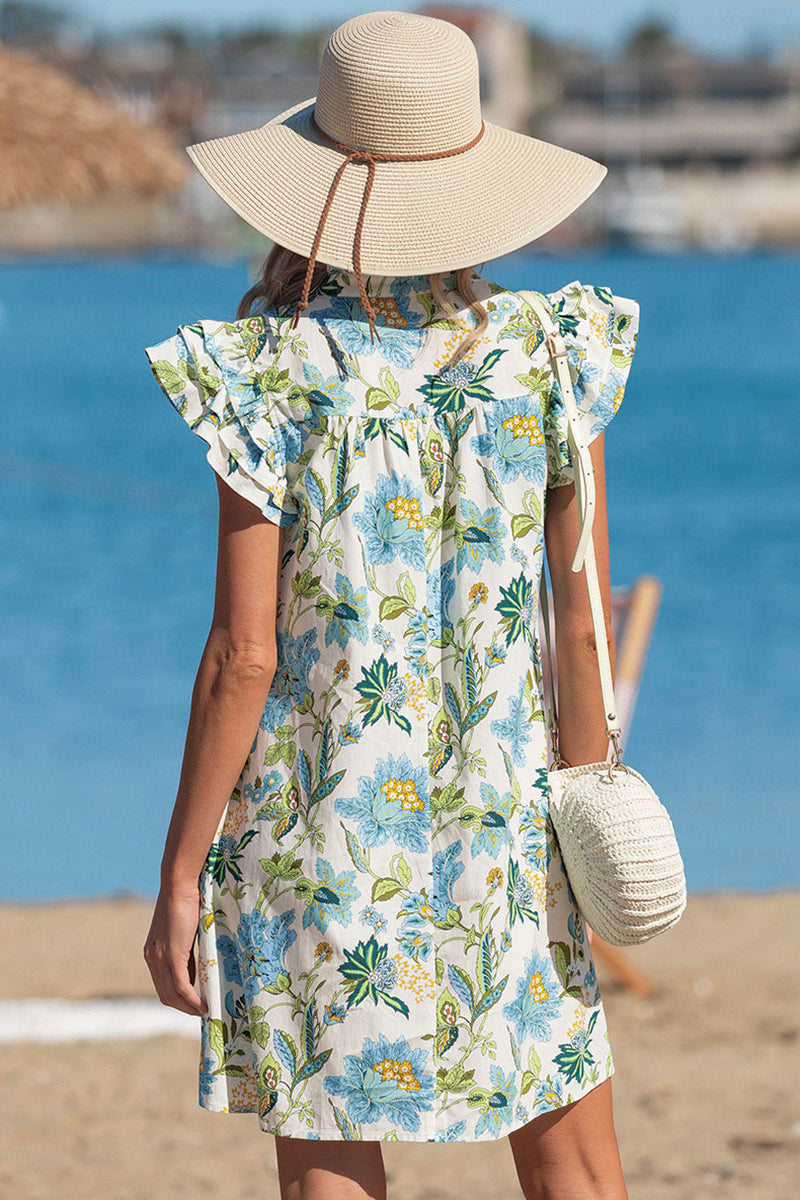 Floral Ruffle Sleeve Casual Dress