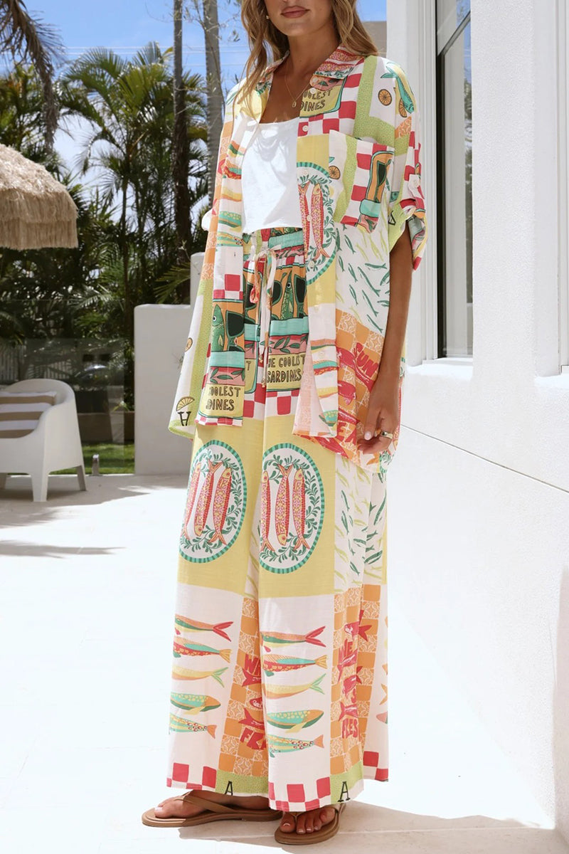Vibrant Graphic Wide-Leg Pants Set