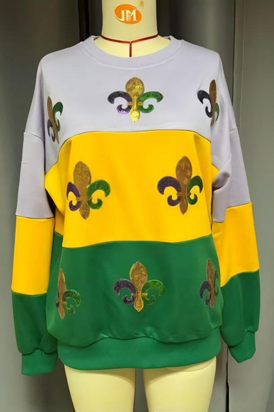 Sequin Embellished Fleur-de-Lis Sweatshirt