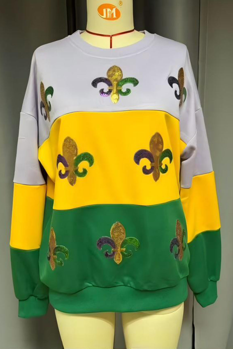 Sequin Embellished Fleur-de-Lis Sweatshirt