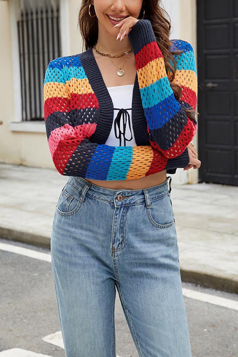 Vibrant Striped Open-Front Cardigan