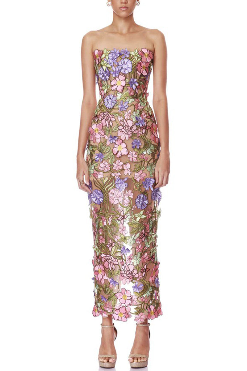 Floral Strapless Evening Dress