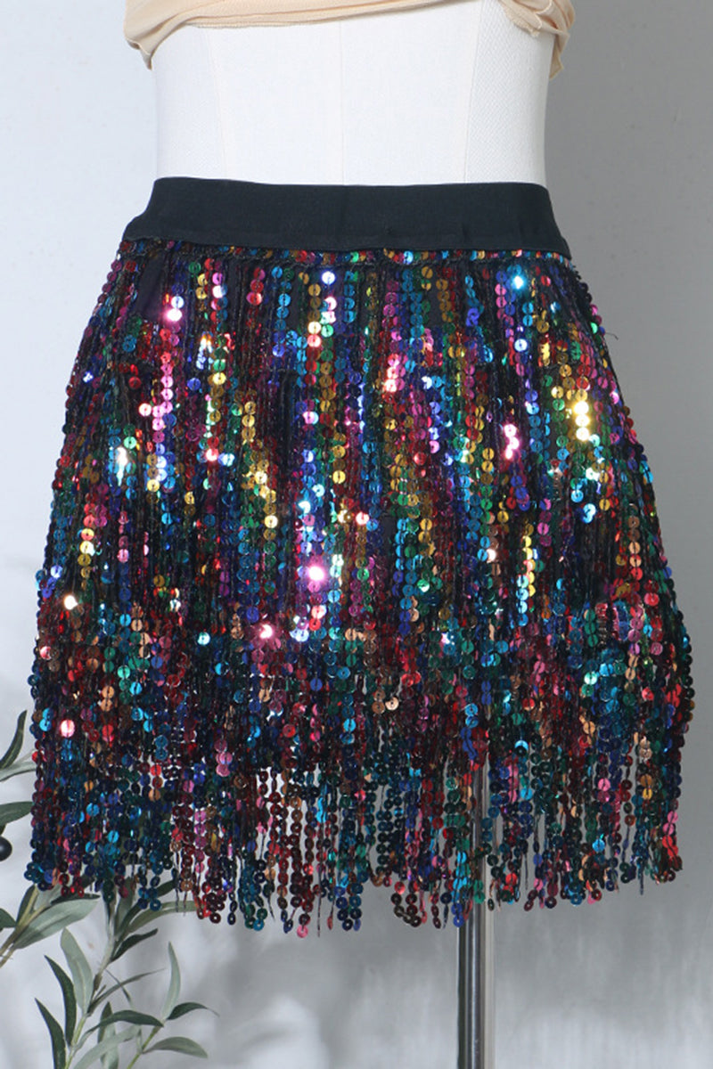 Sequin Fringe Mini Skirt
