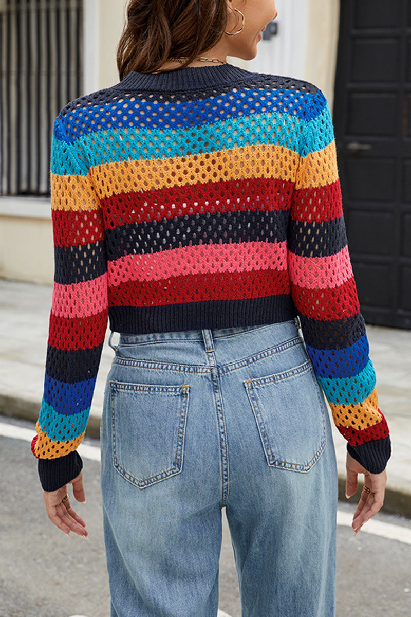 Vibrant Striped Open-Front Cardigan