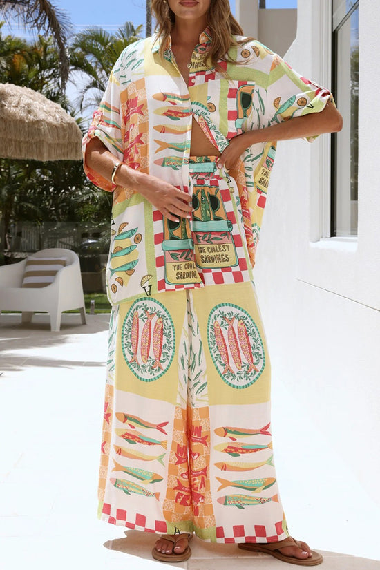 Vibrant Graphic Wide-Leg Pants Set