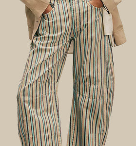 Striped Print Straight Jeans