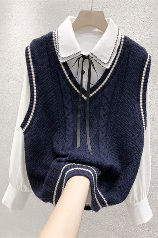 V-Neck Cable Knit Sweater Vest