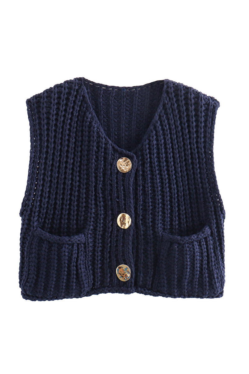 Textured Button-Up Sweater Vest