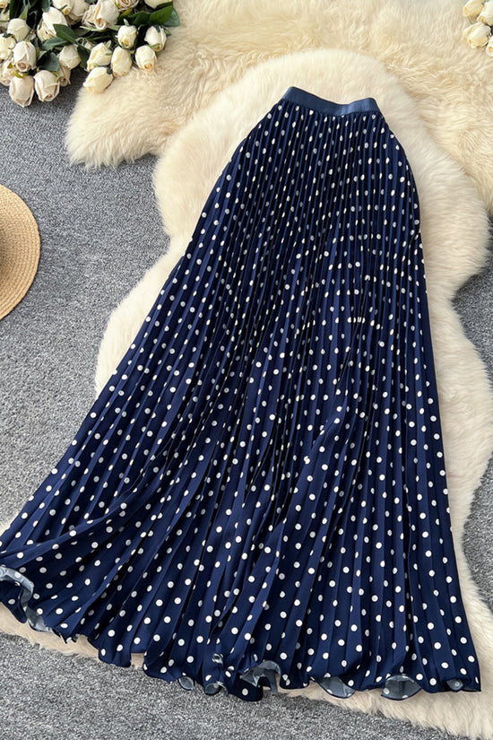 Polka Dot Pleated Midi Skirt
