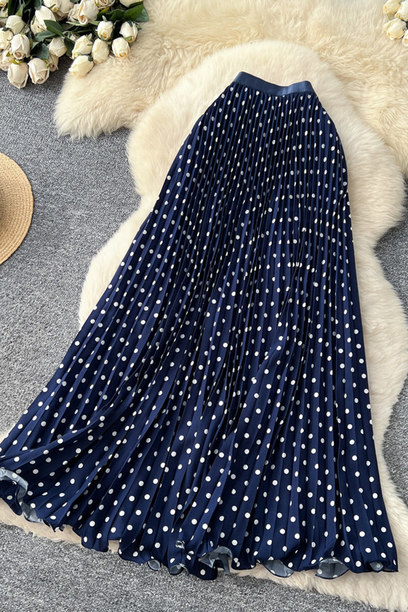 Polka Dot Pleated Midi Skirt