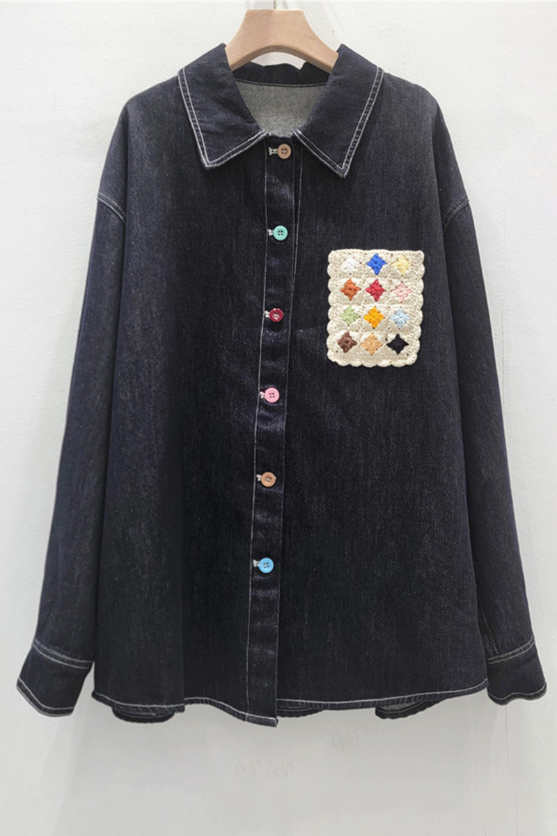 Chic Embellished Button Denim Shirt