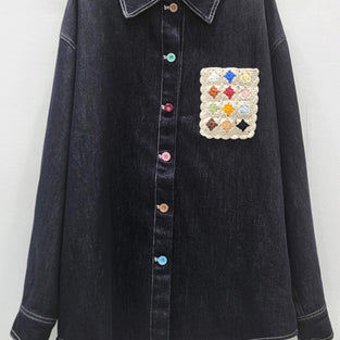 Chic Embellished Button Denim Shirt