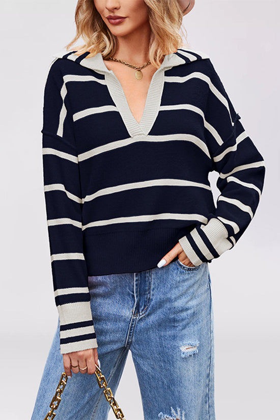 Striped Deep V-Neck Sweater