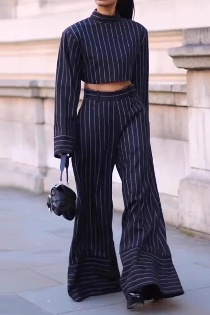 Striped Flare Pants and Crop Top Set